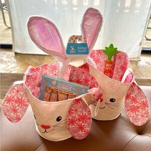 Easter Bunny Basket Gift Set 2 Fabric Baskets + Bunny Ear Headband Egg Hunt Kids